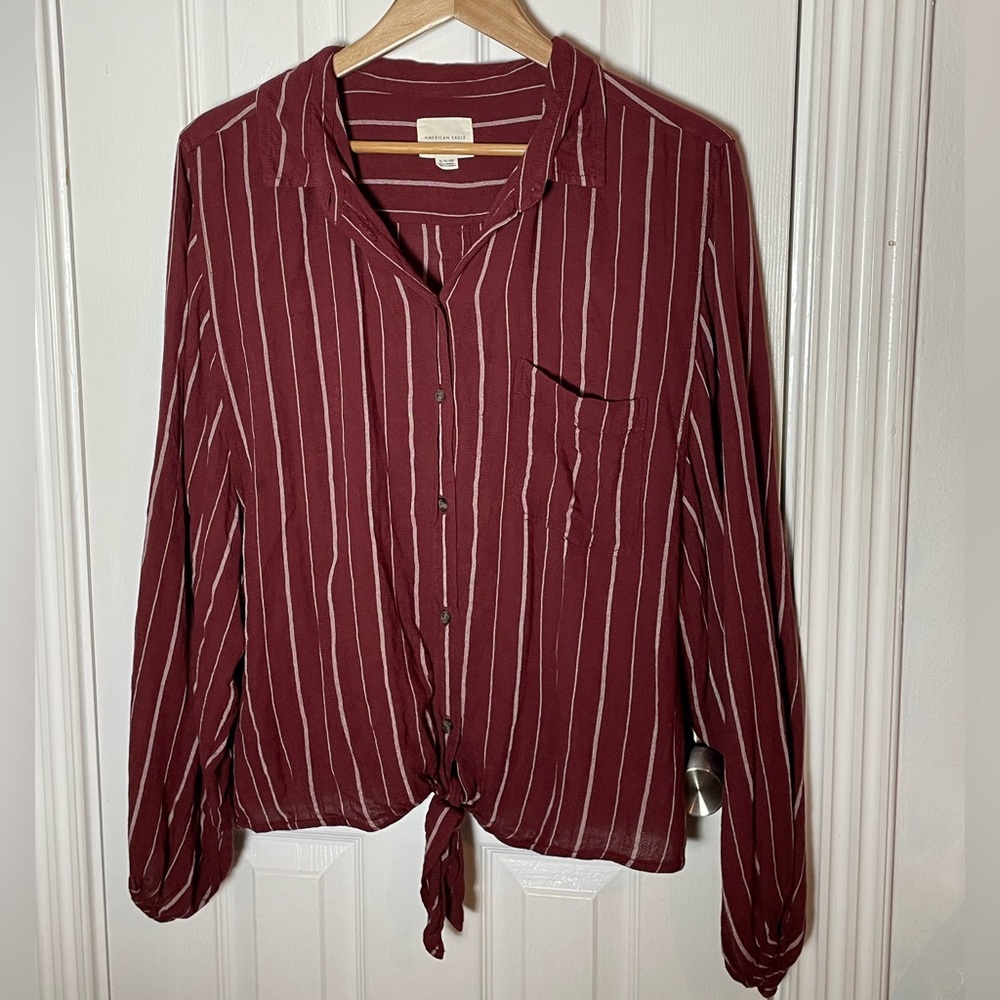 American Eagle Long Sleeve Tie Top